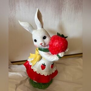 Charming White Bunny Figurine with Red Strawberry